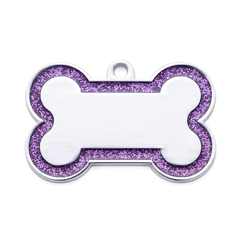 Alloy ID Tags - Large Glitter Outline Bone
