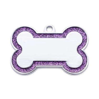 Alloy ID Tags - Large Glitter Outline Bone