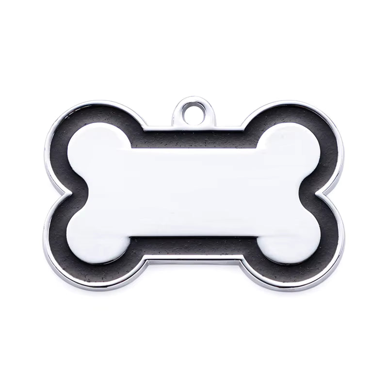 Alloy ID Tags - Large Glitter Outline Bone