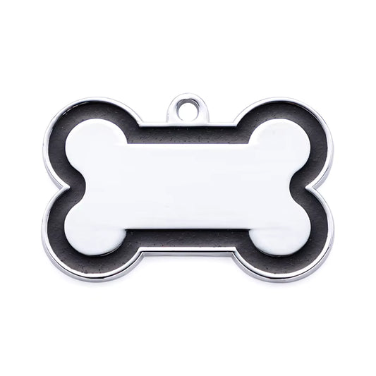 Alloy ID Tags - Small Glitter Outline Bone
