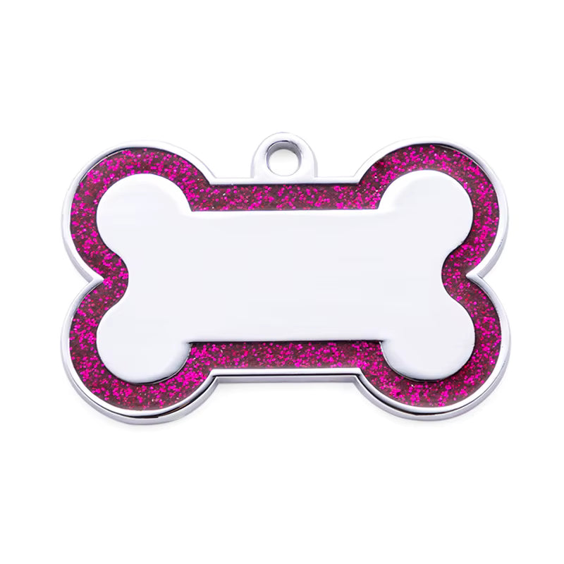 Alloy ID Tags - Large Glitter Outline Bone