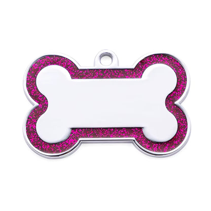 Alloy ID Tags - Large Glitter Outline Bone