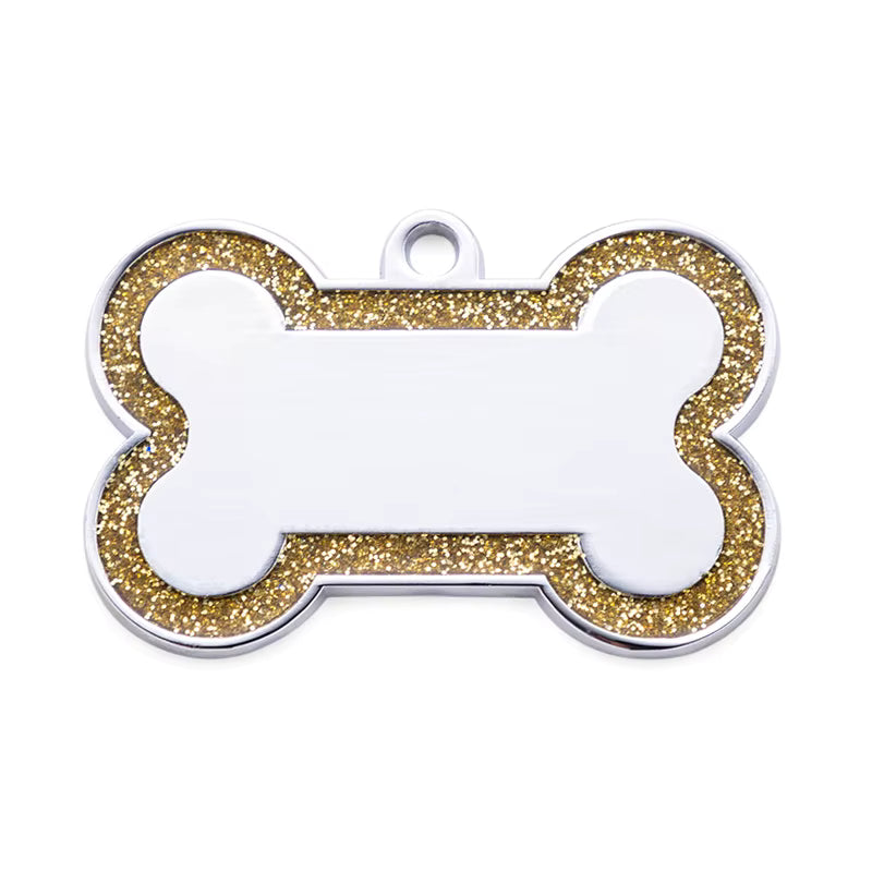 Alloy ID Tags - Large Glitter Outline Bone