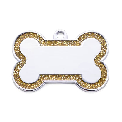 Alloy ID Tags - Large Glitter Outline Bone