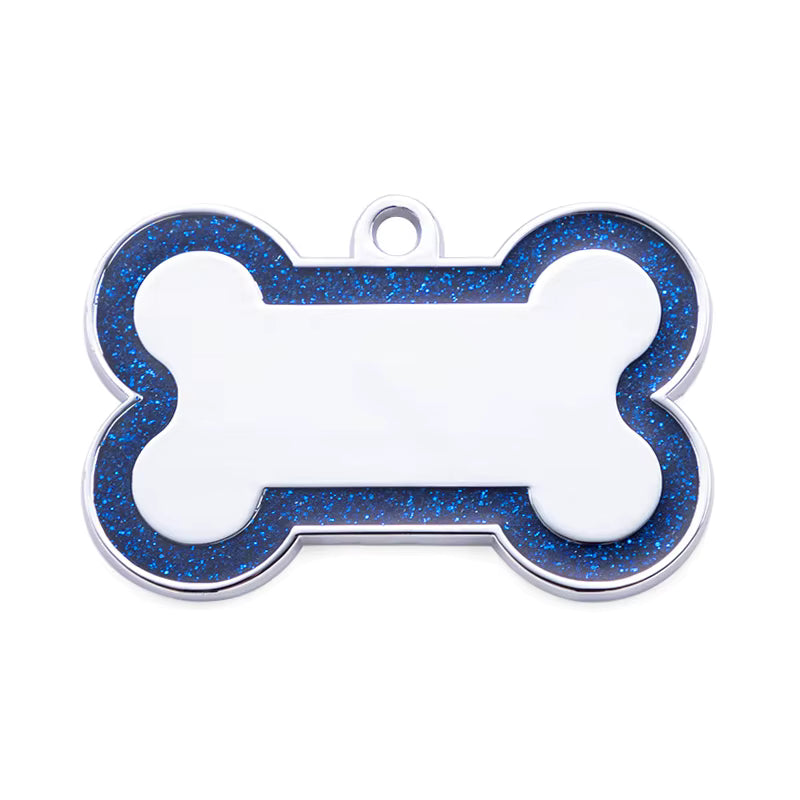 Alloy ID Tags - Large Glitter Outline Bone