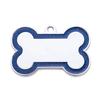 Alloy ID Tags - Large Glitter Outline Bone