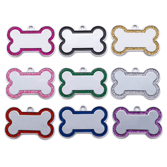 Alloy ID Tags - Small Glitter Outline Bone