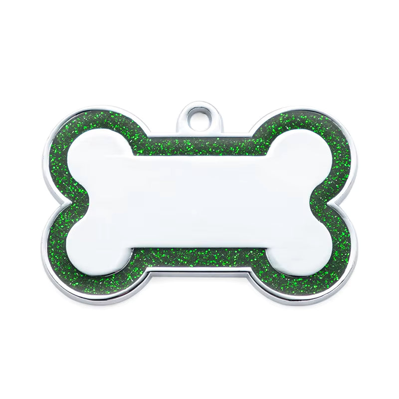 Alloy ID Tags - Large Glitter Outline Bone