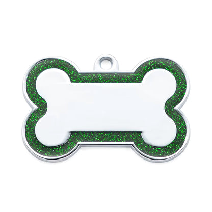 Alloy ID Tags - Large Glitter Outline Bone
