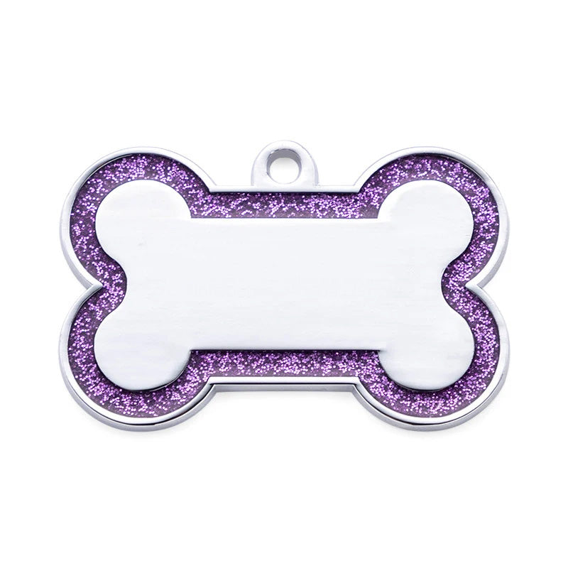Alloy ID Tags - Large Glitter Outline Bone