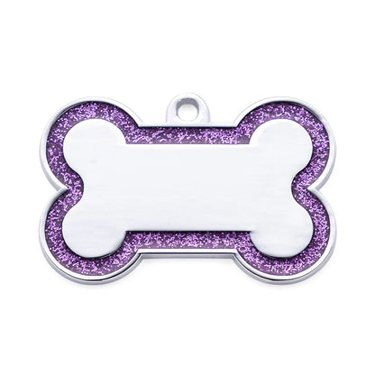 Alloy ID Tags - Large Glitter Outline Bone