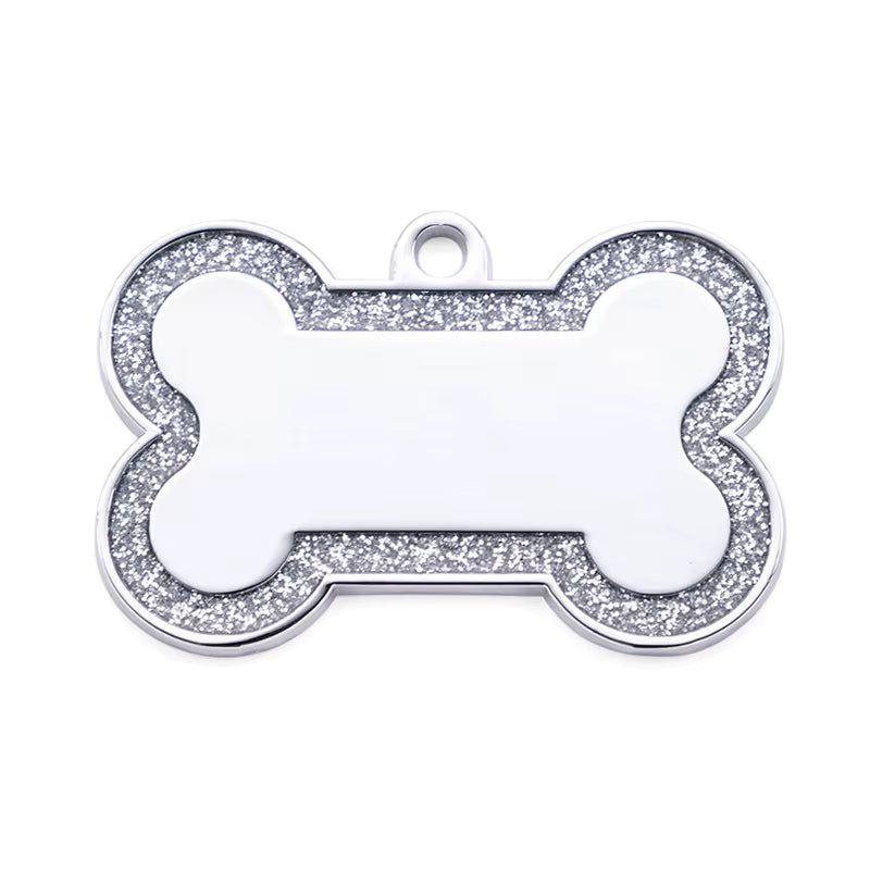 Alloy ID Tags - Large Glitter Outline Bone