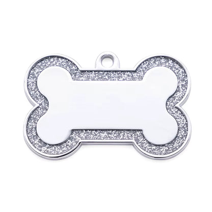 Alloy ID Tags - Large Glitter Outline Bone