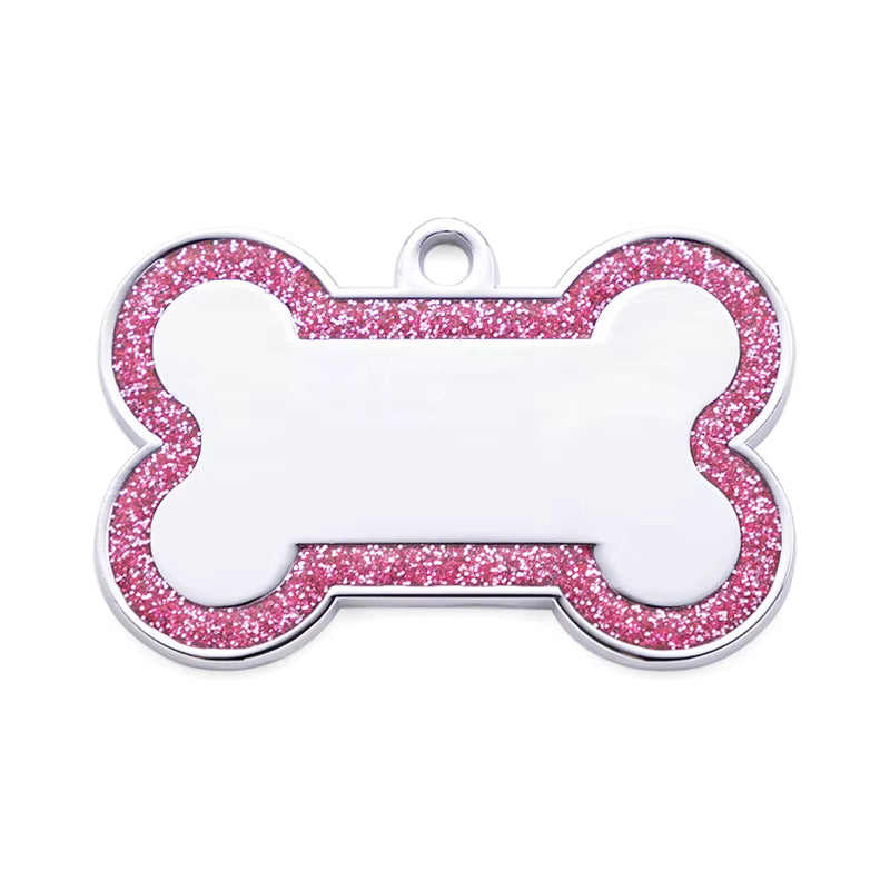Alloy ID Tags - Large Glitter Outline Bone