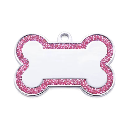 Alloy ID Tags - Large Glitter Outline Bone