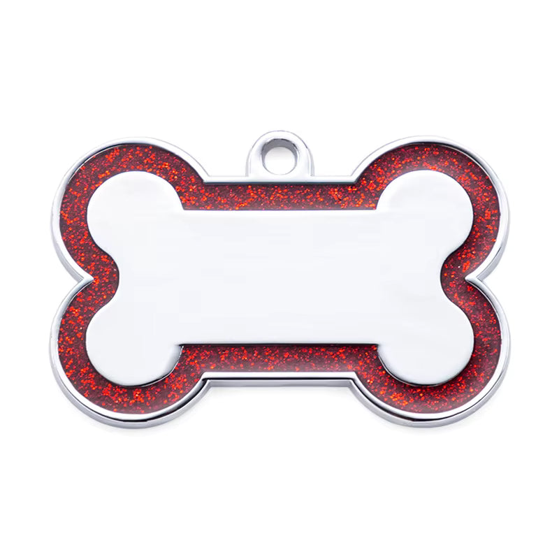 Alloy ID Tags - Large Glitter Outline Bone