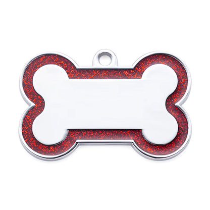 Alloy ID Tags - Large Glitter Outline Bone