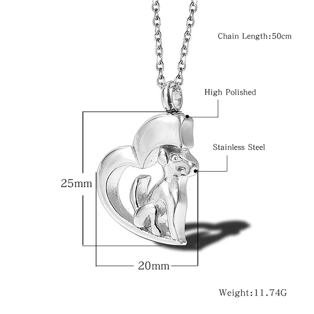 Memorial Pendant - Stainless Steel Cremation Urn - Dog Heart