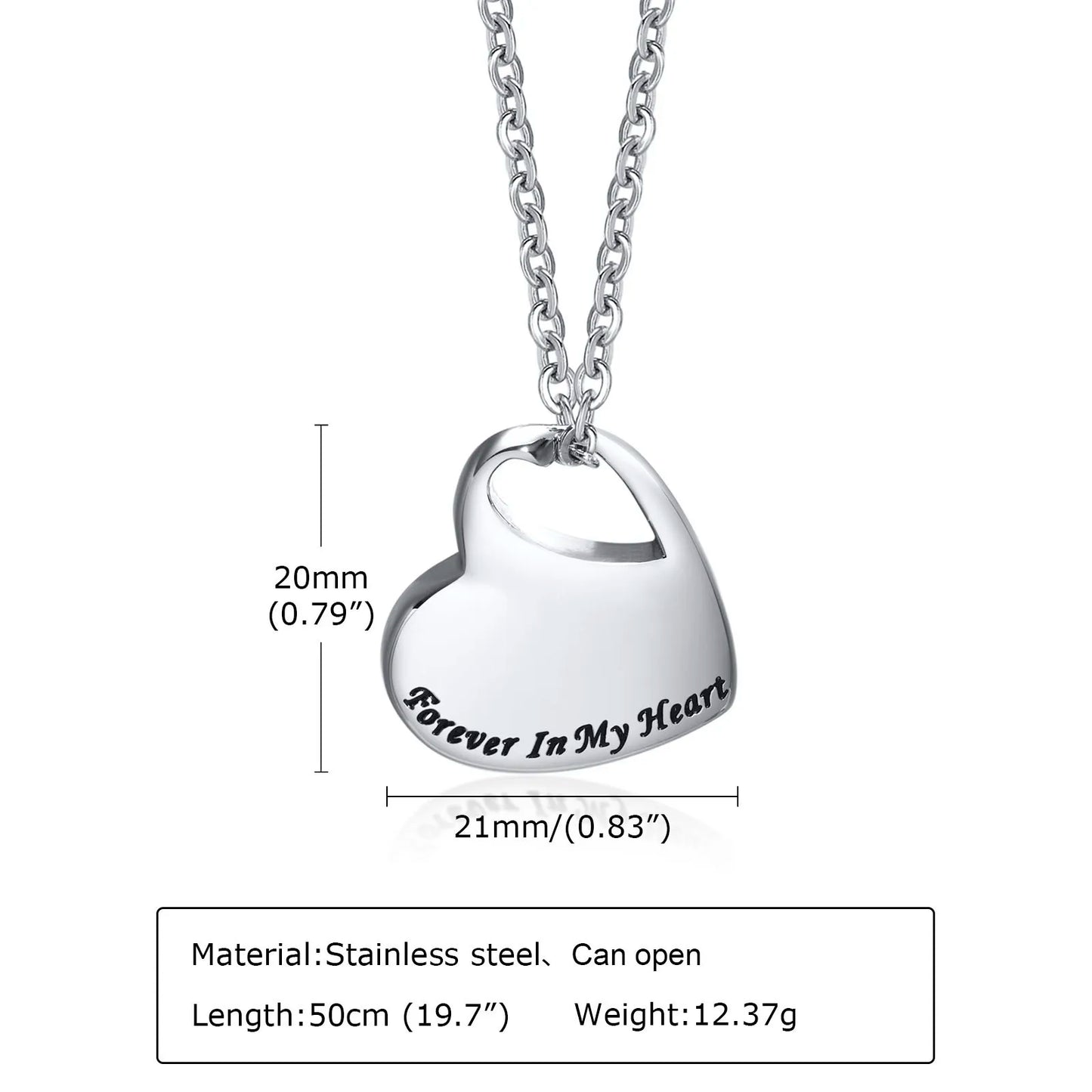 Memorial Pendant - Stainless Steel Cremation Urn - Forever In My Heart