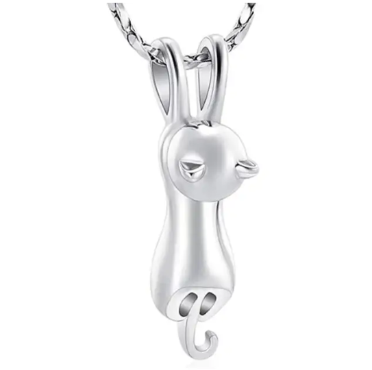 Memorial Pendant - Stainless Steel Cremation Urn - Dangle Cat