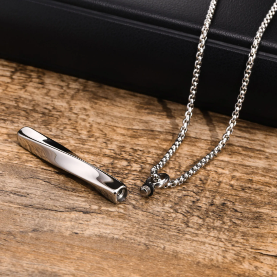 Memorial Pendant - Stainless Steel Cremation Urn - Twist Bar