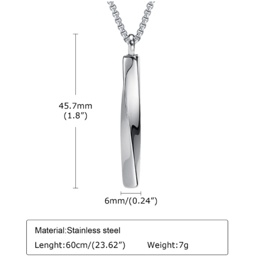 Memorial Pendant - Stainless Steel Cremation Urn - Twist Bar