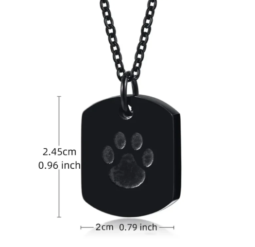 Memorial Pendant - Stainless Steel Cremation Urn - Dog Paw Tag