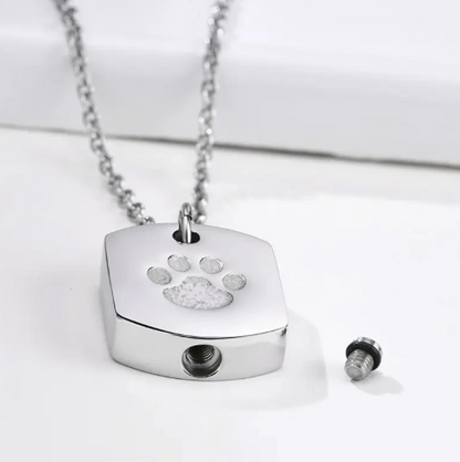 Memorial Pendant - Stainless Steel Cremation Urn - Dog Paw Tag