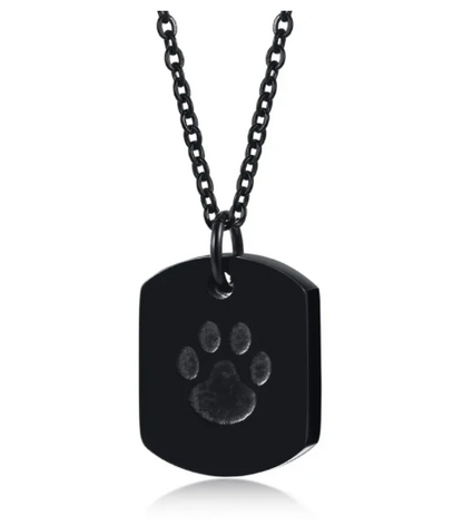 Memorial Pendant - Stainless Steel Cremation Urn - Dog Paw Tag