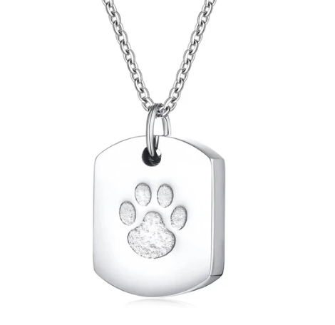 Memorial Pendant - Stainless Steel Cremation Urn - Dog Paw Tag