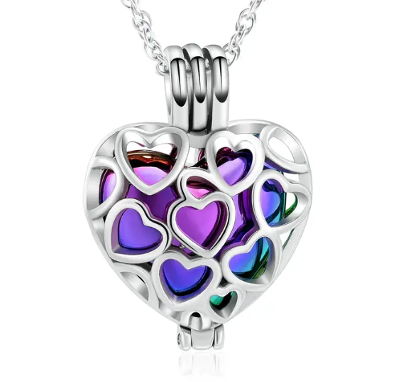 Memorial Pendant - Stainless Steel Cremation Urn - Heart Cage