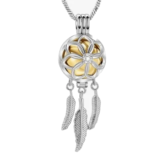 Memorial Pendant - Stainless Steel Cremation Urn - Dream Catcher Cage