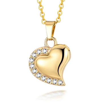 Memorial Pendant - Stainless Steel Cremation Urn - Cubic Zirconia Heart