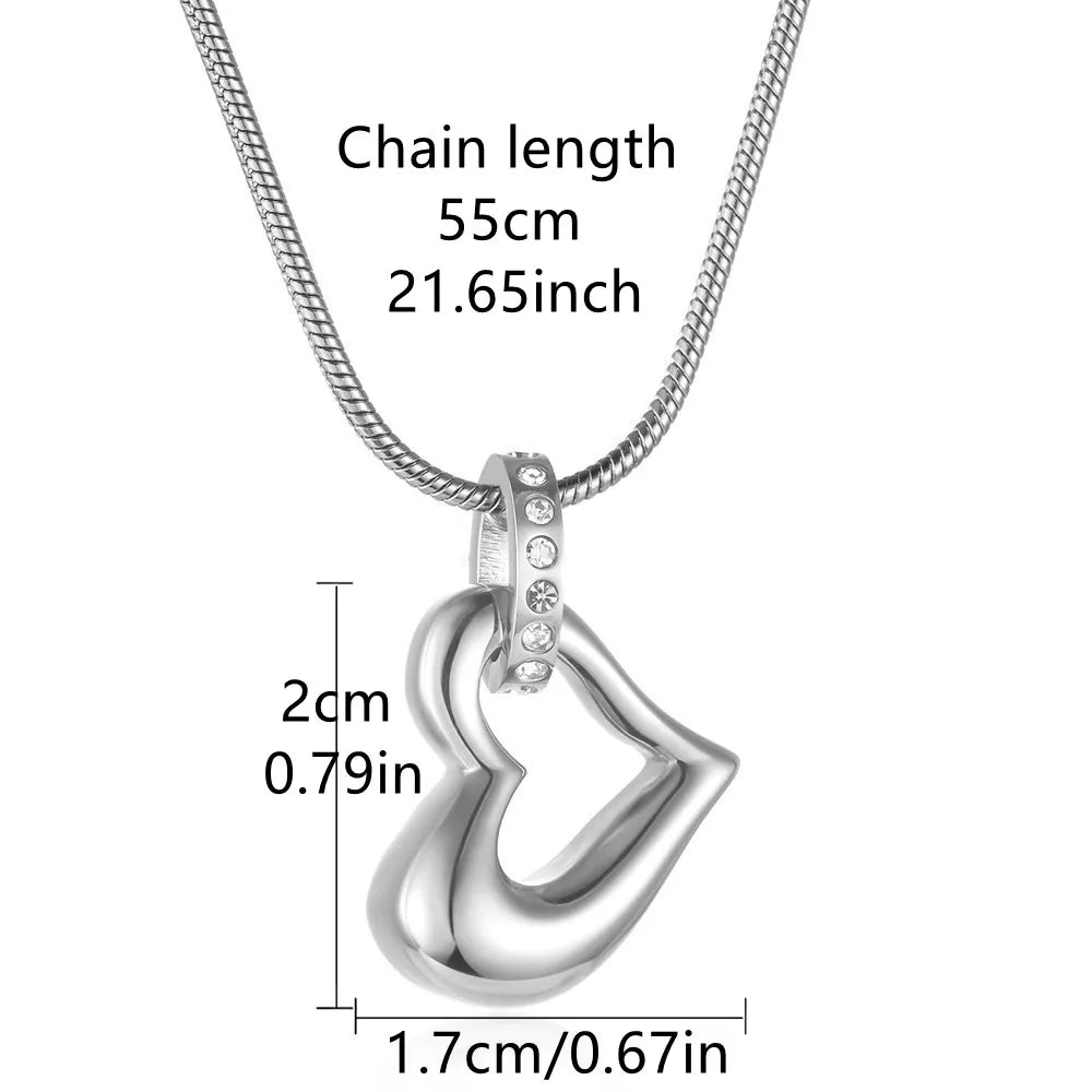 Memorial Pendant - Stainless Steel Cremation Urn - Heart on Ring