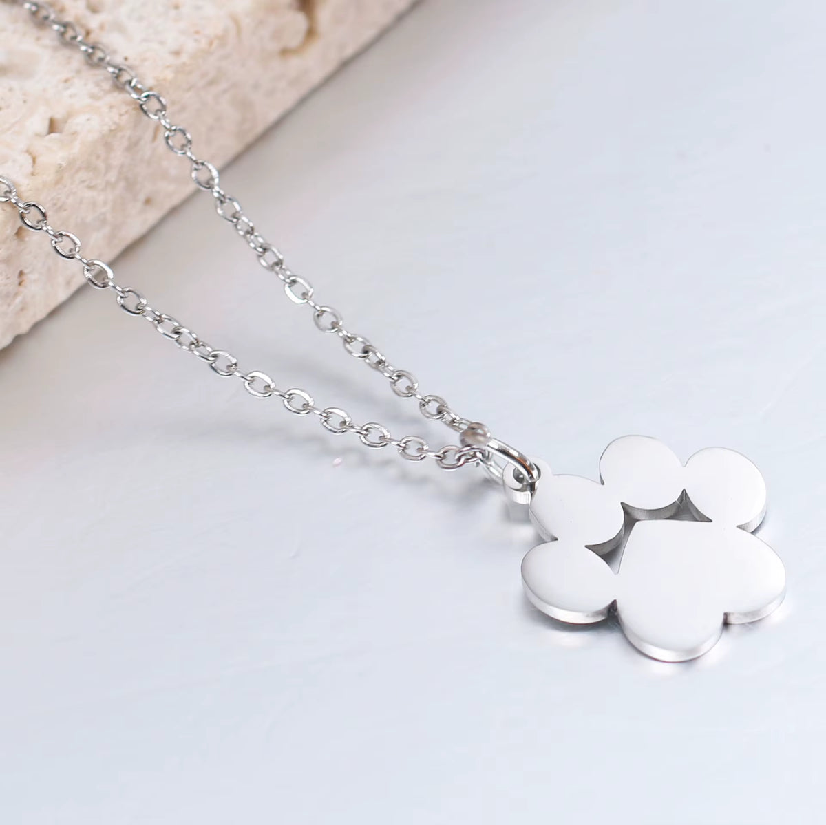 Custom Engraved Paw Shaped Pendant Necklace
